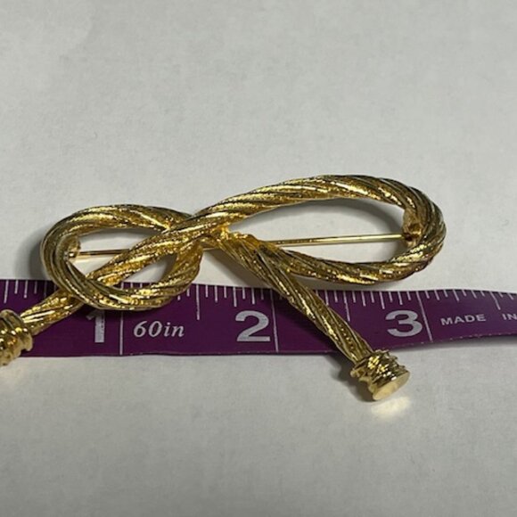 VTG Gold Tone Twisted Rope Bow Pin/Brooch Classic Style 3" Long - Picture 9 of 9